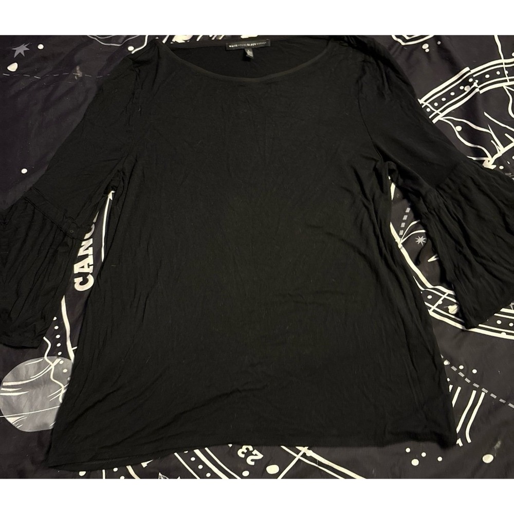 White House Black Market WHBM Black 3/4 Tie Bell Sleeve Rayon Stretch Top, L